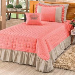 Colcha Solteiro Charlotte 4 Peças Tecido 180 Fios Salmão - 1 Colcha Solteiro Charlotte 4 Peças Tecido 180 Fios Salmão - 1