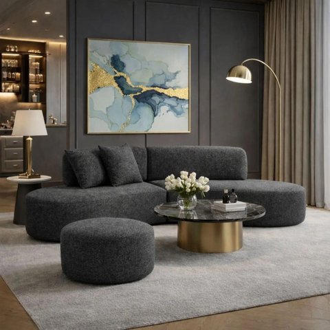 Sofá Virginia 250cm Luxo Sala Salão 3 Lugares Bouclé:cinza-escuro/liso