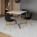 Ver imagem 1 de Mesa Jantar Industrial Quadrada 90cm Branca Base V com 4 Cadeiras Eames Eiffel Pretas Base Dourada