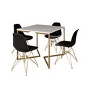 Ver imagem 2 de Mesa Jantar Industrial Quadrada 90cm Branca Base V com 4 Cadeiras Eames Eiffel Pretas Base Dourada