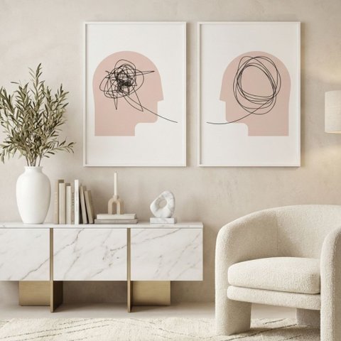 Kit 2 Quadros Psicologia Linhas da Mente 40x60 Moldura:branca