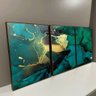 Conjunto com 3 quadros abstratos Marmorizados Verde Escuro com tons de dourado.:0,70 X 0,90/BRANCA - 1