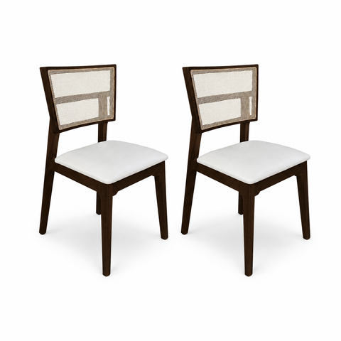 Kit 2 Cadeiras de Jantar Tela Premium Madeira Maciça Manuela:Branco Facto/Castanho