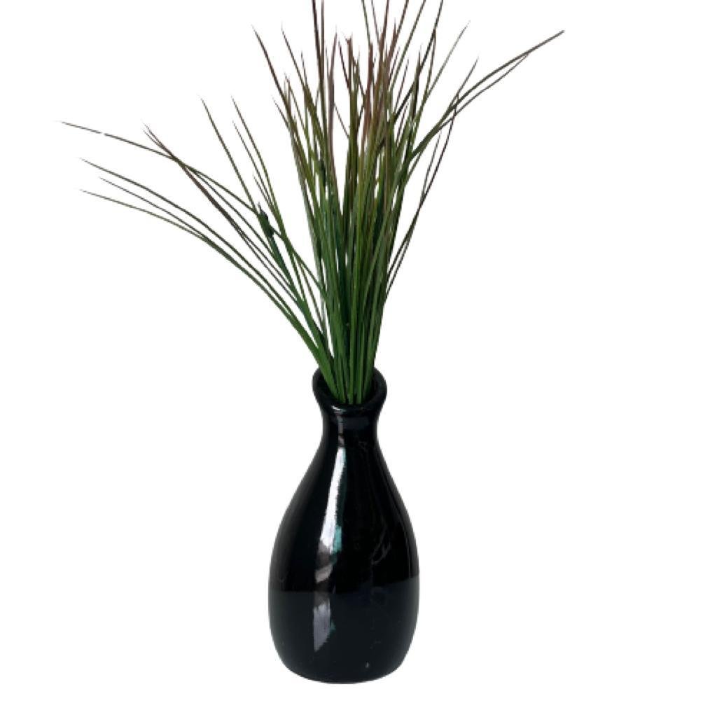 Vaso garrafa preto cerâmico decorativo moderno com planta