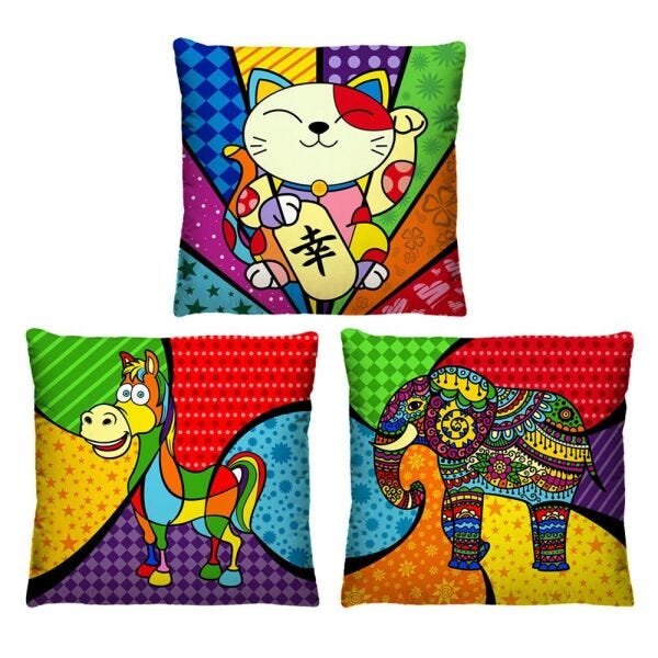 Kit 3 Capas de Almofadas Decorativas Coloridas Pop Art 40cm - 1