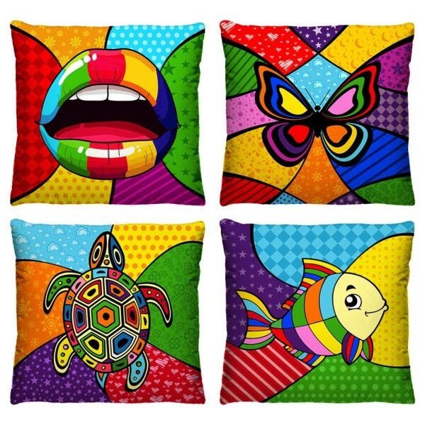 Kit 4 Capas de Almofada Decorativas Pop Art 40cm x 40cm - 1