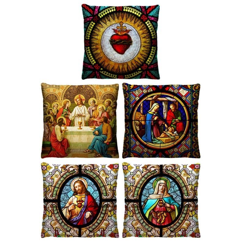 Kit 5 Capas de Almofada Católicos Sagrado Coração 40cm - 1