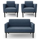 Ver imagem 1 de Sofá Namoradeira e 2 Poltronas Base Madeira Preto Maressa Suede Azul Marinho - Ibiza