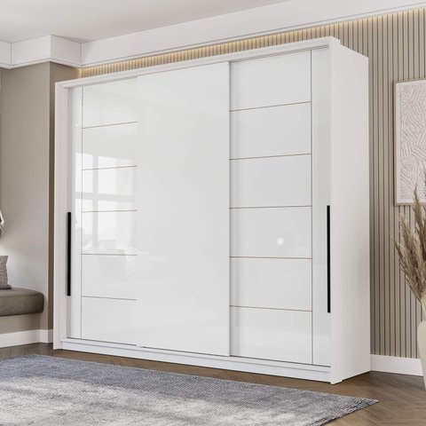Guarda Roupa Casal 220cm com 3 Portas de Correr e 4 Gavetas 240846 Lisboa Politorno Móveis