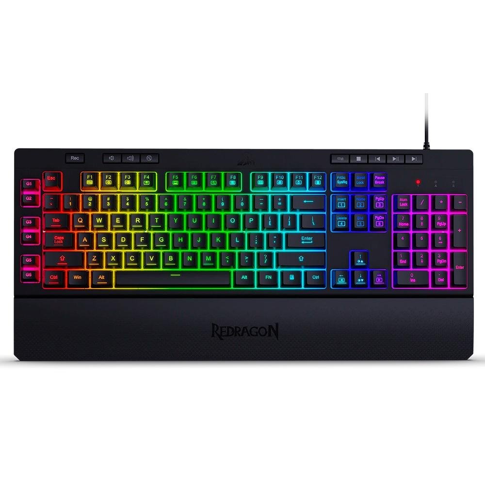 Teclado Membrana Gamer Redragon Shiva Abnt2 Rgb Pto - K512RGB-PT