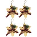 Ver imagem 1 de Kit 4 Flores Bico de Papagaio Pendente Tecido Decorado Bege Rena e Pinhas 14cm - Master Christmas