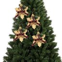 Ver imagem 3 de Kit 4 Flores Bico de Papagaio Pendente Tecido Decorado Bege Rena e Pinhas 14cm - Master Christmas