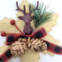 Ver imagem 4 de Kit 4 Flores Bico de Papagaio Pendente Tecido Decorado Bege Rena e Pinhas 14cm - Master Christmas