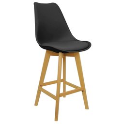 Banqueta Monty Bering Alta Base Fixa Madeira Preta - 1