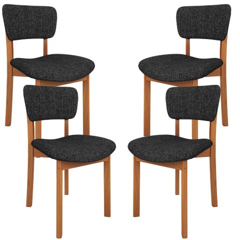Kit 04 Cadeiras para Sala de Jantar Cozinha Living Estofada Dara L02 Linho Chumbo - Lyam Decor