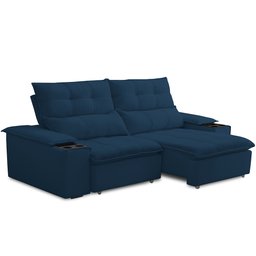 Sofá Retrátil Reclinável para Sala de Estar Living 210cm Ártico F04 Veludo Azul - Lyam Decor - 1