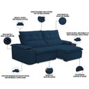 Ver imagem 3 de Sofá Retrátil Reclinável para Sala de Estar Living 210cm Ártico F04 Veludo Azul - Lyam Decor