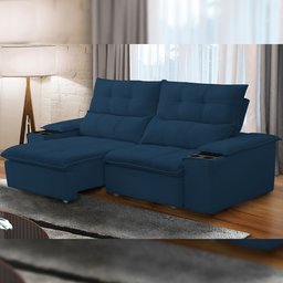 Sofá Retrátil Reclinável para Sala de Estar Living 210cm Ártico F04 Veludo Azul - Lyam Decor - 2