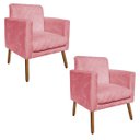 Ver imagem 1 de Kit 2 Poltronas Decorativa Thais Suede Rose Tressê Pés Palitos - D'Rossi