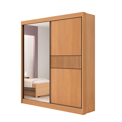 Guarda Roupa Mdf Atenas Ripado 2 Portas Espelho Cinamomo