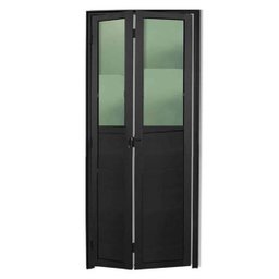 Porta de Alumínio Camarão com Visor e com Trinco Lado Direito 210x70cm Preto Allo Esquadrias - 1