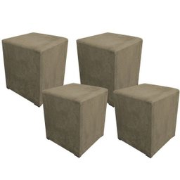 Kit 4 Puff Decorativo Dado Quadrado Suede Marrom Rato - 1
