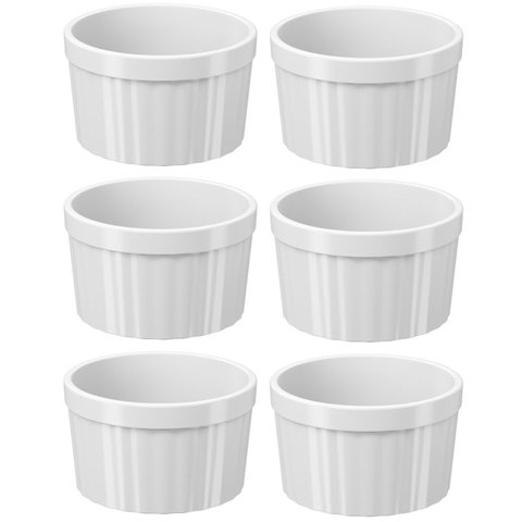6 Ramequins Brancos Canelados 150ml Tigelas Médias 8cm Uno Coza em Plástico