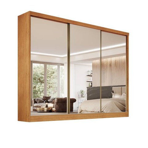 Guarda-roupa 3 portas espelhadas MDF 6 gavetas  Bergamo Nature - Bianchi Móveis