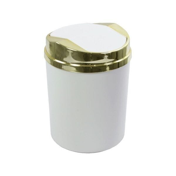 Suporte Para Papel Higiênico Lixeira Basculante 5 Litros - Dourado - Branco - 3