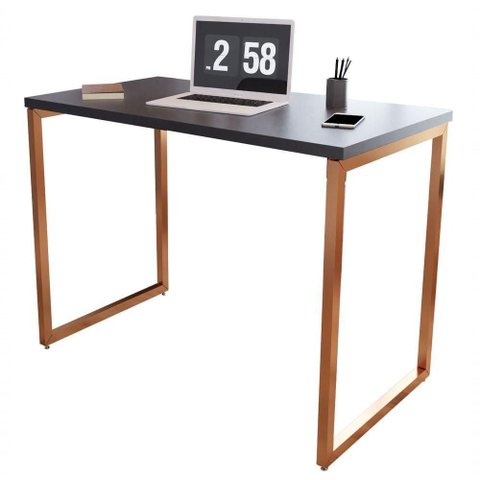 Mesa para Escritório Compacta Preto com Cobre - Moveisaqui