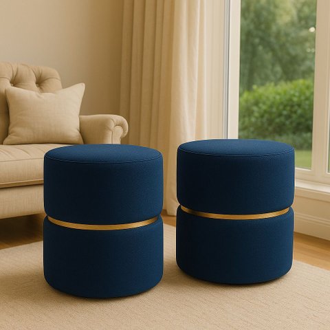 Kit Puff Cinta no Meio Decorativa Azul Linho