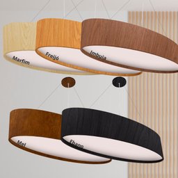 Lustre Pendente Madeira Oval 75 cm  - 4 luzes - Imbuia - 5