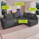 Ver imagem 3 de Sofá de Canto Modular Vibe Direito 2,70m x 1,70m Xpand Tech Tecido Velourê Cinza Escuro Cama Inbox