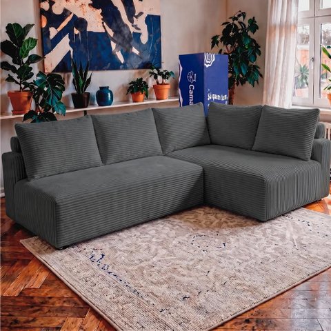 Sofá de Canto Modular Vibe Direito 2,70m x 1,70m Xpand Tech Tecido Velourê Cinza Escuro Cama Inbox
