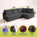 Ver imagem 2 de Sofá de Canto Modular Vibe Direito 2,70m x 1,70m Xpand Tech Tecido Velourê Cinza Escuro Cama Inbox