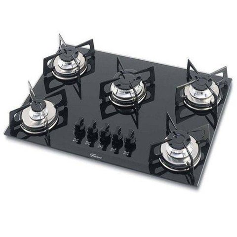Fogão Cooktop Fisher 5 Bocas À Gás Mesa de Vidro Preto Bivolt