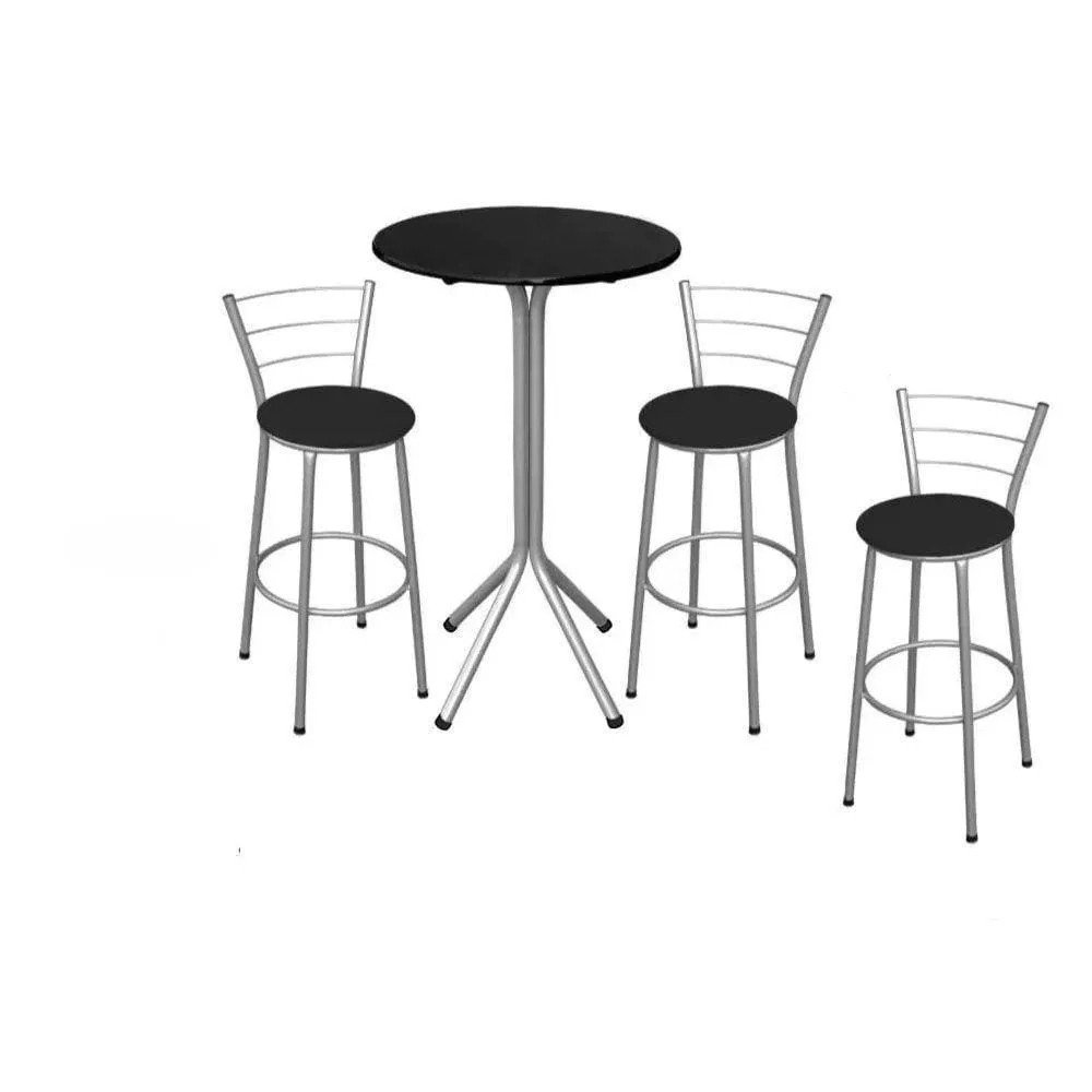 Kit Bistrô Alto e 3 Banquetas Prata e Preto - 1