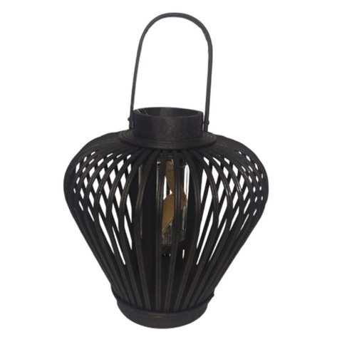 Lanterna Luminária Vela Boho Rattan 23cm Black Preto C/alça