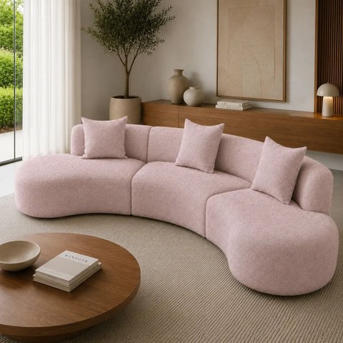 Sofá Modular Curvo 360cm Orgânico Virginia Bouclé:Rose