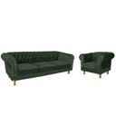 Ver imagem 1 de Um Sofá Duque Chesterfield 2.30 + Uma Poltrona Suede Verde Musgo Sala Recepcao Barbearia