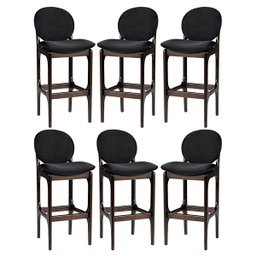 Kit 6 Banquetas Alta Noruega 50 x 108 Cm Madeira Maciça Tabaco Suede Preto L14 - 1