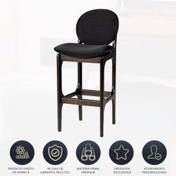 Kit 6 Banquetas Alta Noruega 50 x 108 Cm Madeira Maciça Tabaco Suede Preto L14 - 5