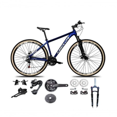 Bicicleta Aro 29 Absolute Nero 5 Kit 2x9 Gta Sunrun Freio Disco K7 Garfo C-trava Pneu C-faixa Azul