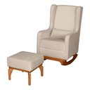 Ver imagem 1 de Poltrona de Amamentação e Descanso Renata com Base Balanço e Puff Veludo Bege - Desk Design