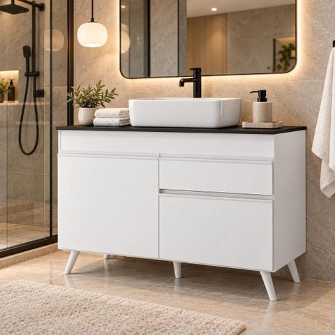 Balcão Banheiro MP5539 Retrô 2 Portas 1 Gaveta MDP 120cm Branco Multimóveis