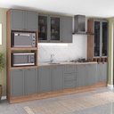 Ver imagem 1 de Cozinha Completa Milla Calm 15 Portas 3 Gavetas MDF MDP 340cm Nogal e Cinza Titânio Móveis Carraro