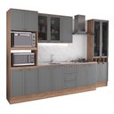 Ver imagem 4 de Cozinha Completa Milla Calm 15 Portas 3 Gavetas MDF MDP 340cm Nogal e Cinza Titânio Móveis Carraro
