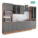Ver imagem 3 de Cozinha Completa Milla Calm 15 Portas 3 Gavetas MDF MDP 340cm Nogal e Cinza Titânio Móveis Carraro