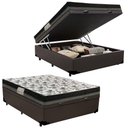 Ver imagem 1 de Cama Baú Casal Sintético + Colchão Casal Ortobom Iso Dupla Face 60x138x188 Marrom