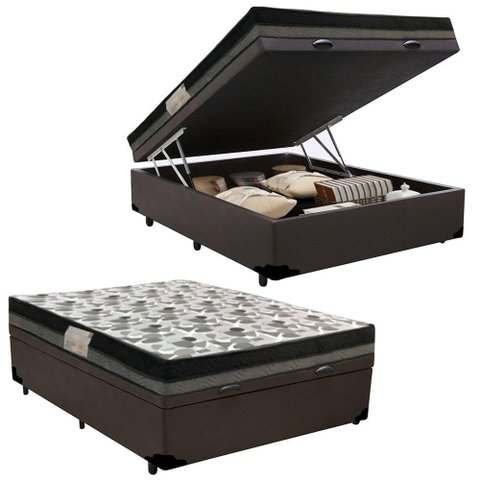Cama Baú Casal Sintético + Colchão Casal Ortobom Iso Dupla Face 60x138x188 Marrom